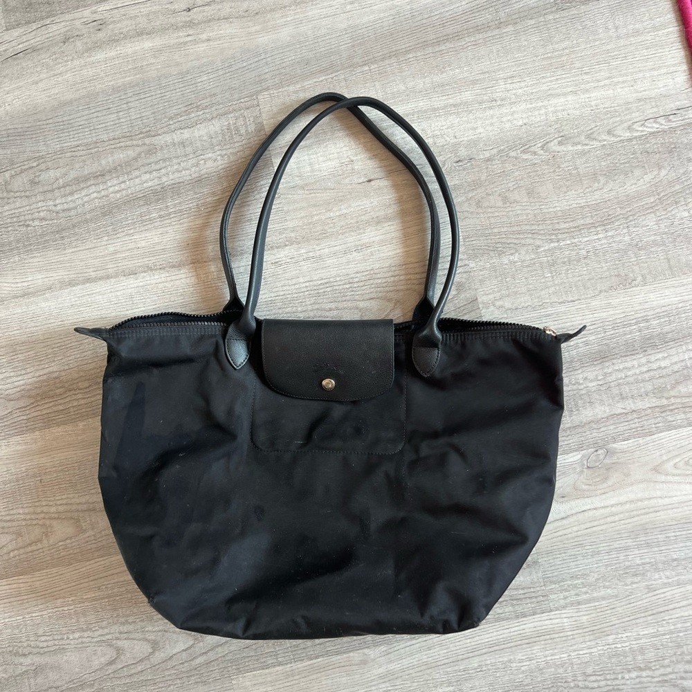 Longchamp all black le pliage nylon bag